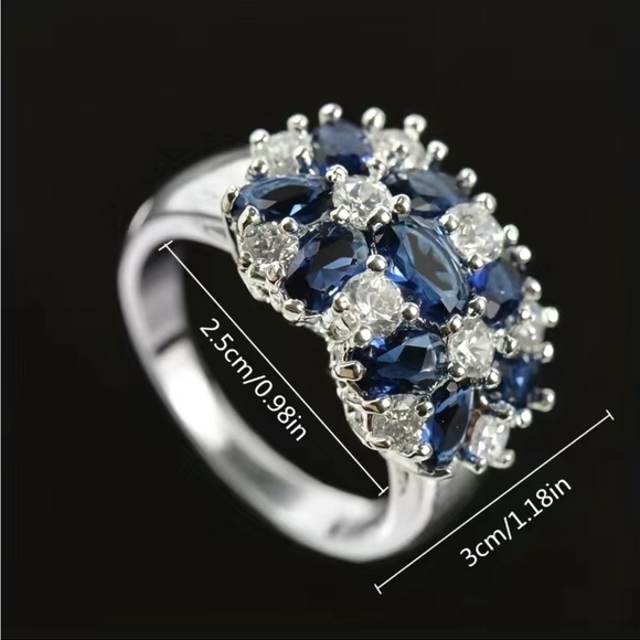 New Women’s 925 Silver Flower Blue Sapphire Ring - Picture 9 of 11